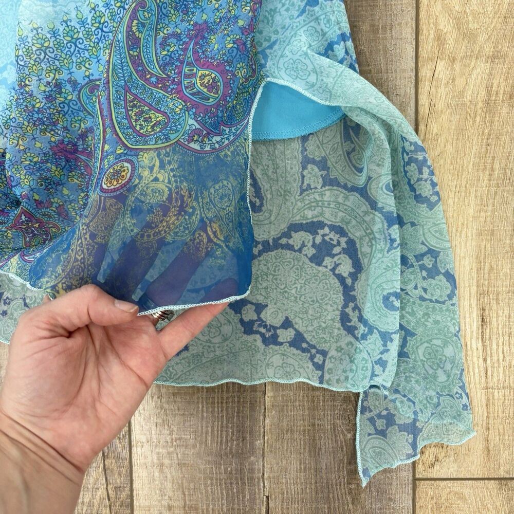 Vtg Y2K Asymmetric Women Fairy Grunge Sheer Skirt Sz L Paisley Blue Artsy Unique - Picture 4 of 11